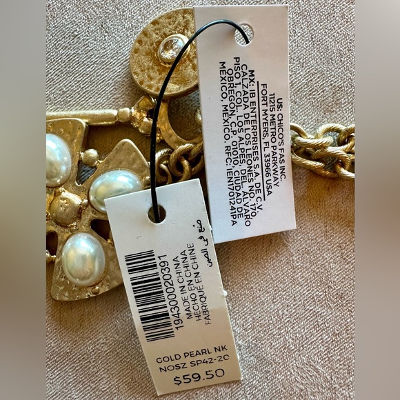 Chico’s Necklace NWT Gold tone Maltese Cross Pearl Pendant Double Strand 20” - Picture 5 of 11